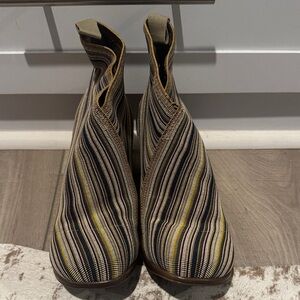 CHARLESTON SHOE CO. Multi-Stripe Ankle Booties - Black, Cream, Yellow, Brown